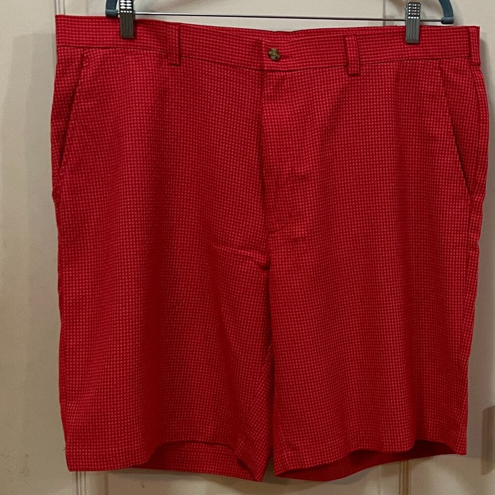 PGA Tour Men's Size 40 100% Polyester Golf Shorts. Red and Orange Check